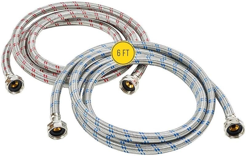 Washing Machine Hoses (6FT) - OCT Connect for Easy & Secure Tightening - Universal Fit to All Wash Machines - (2 Pack)