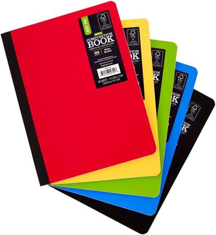 Pen + Gear 5 Pack Poly Composition Notebook, 9-3/4" x 7-1/2", Wide Ruled, 80 Sheet — Books pack for books