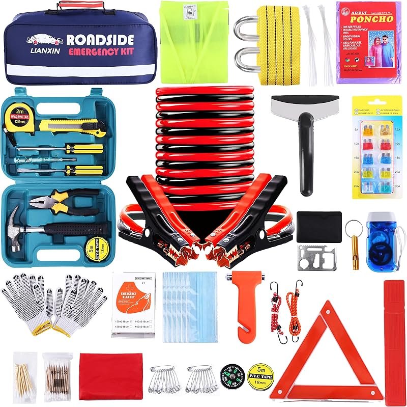 142 PCS Emergency Roadside Kit for Car ,Safety Car Kit with Jumper Cables — Auto pack for auto kit
