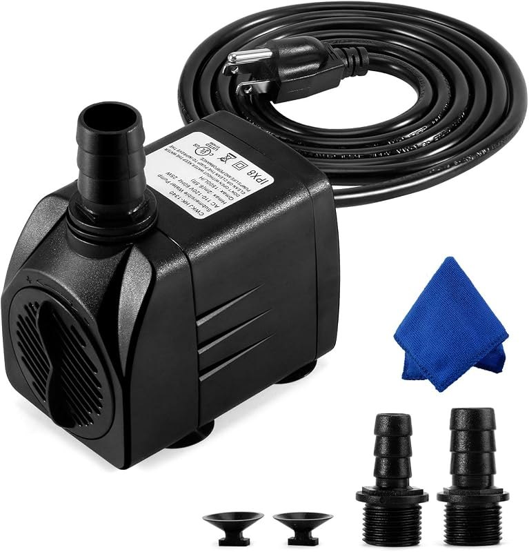 CWKJ Fountain Pump, 400GPH Submersible , Durable 25W Outdoor Water Pump with 6.5ft Power Cord, 3 Nozzles for Aquarium