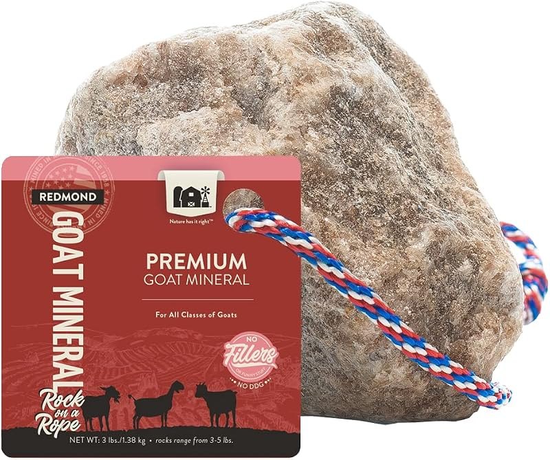 REDMOND Goat Mineral Rock on a Rope, Unrefined Salt (3-5 LB Rock) — goat mineral for home for goat mineral under 30