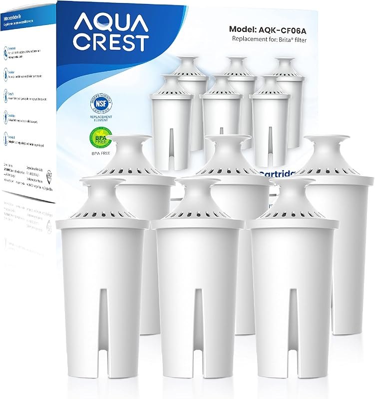 AQUA CREST Filter Replacement for Brita® Water Pitcher & Dispenser, 6 Pack — filter subscription alternative for merv