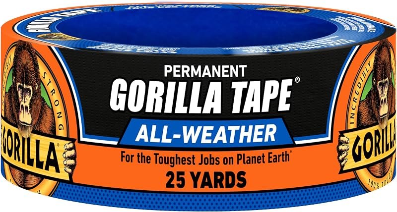 GORILLA All Weather Duct Tape, Black, 1.88" x 25 yd — pipe leak tape replacement for pipe leak tape durable heavy duty