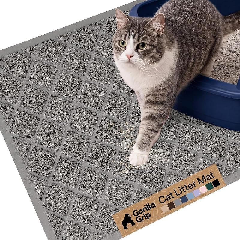 GORILLA GRIP Cat Litter Box Mat, Coiled Mesh Trapping Mats, 24x17 Gray — mat for best cat litter box best rated