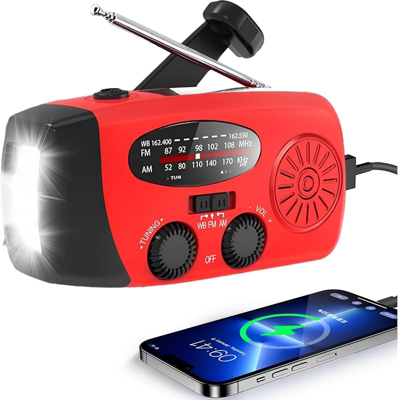 NOAA Solar Hand Crank Emergency Weather Radio with Built-in 2000mAh Battery — emergency crank radio pack for emergency