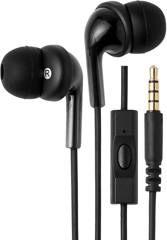 Amazon Basics Wired Earbuds with Microphone, In-Ear Headphones, 3.5mm Jack, High Definition Sound, Secure Fit, 4.2 ft