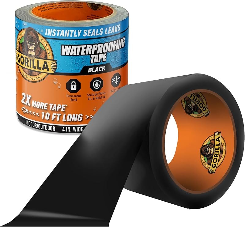 GORILLA Waterproofing Tape, Permanent, Black, 4" x 10', 1-Pack — pond-liner-tape for EPDM pond liner