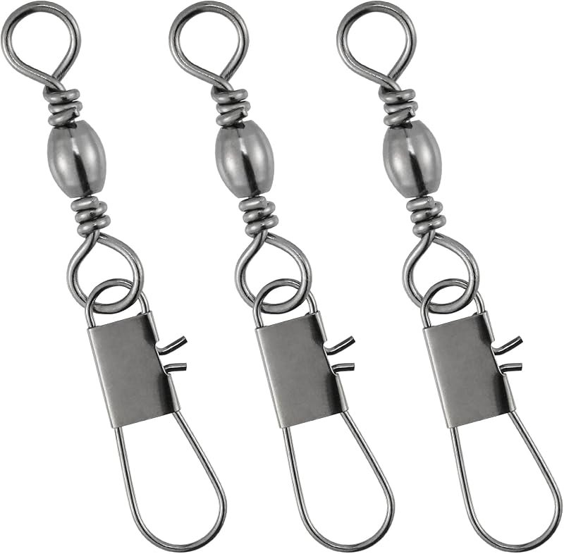 Dr.Fish 50 Pack Fishing Snap Swivels, Barrel Swivels Fishing Tackles, Stainless Steel Safty Interlock Snaps Leader