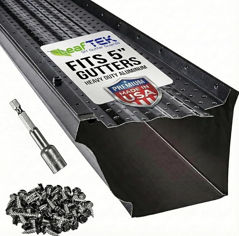 LeafTEK Heavy-Duty Aluminum Gutter Guard System, Fits 5 in, 32 ft, Black — gutter guard replacement for gutter guard