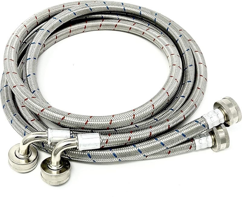 2-Pack Premium Stainless Steel Washing Machine Hoses - 6 FT No-Lead Burst Proof Red and Blue Lined Water Inlet Supply