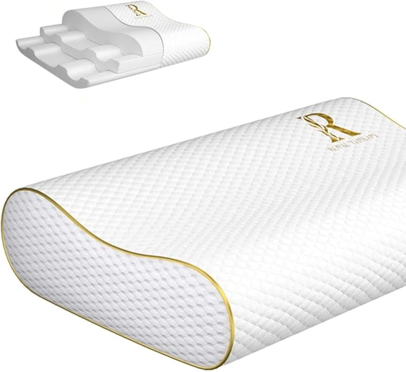 Royal Therapy Memory Foam Pillow, Queen Neck Pain Relief, Contour Cervical Pillow, for Neck and Shoulder Pain, Side