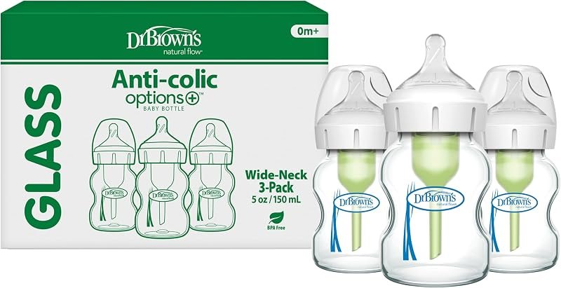 Dr. Brown's Anti-Colic Options+ Wide-Neck Glass Baby Bottle, 5 oz, 3-Pack — best Monitors, bottles, and kid gear for