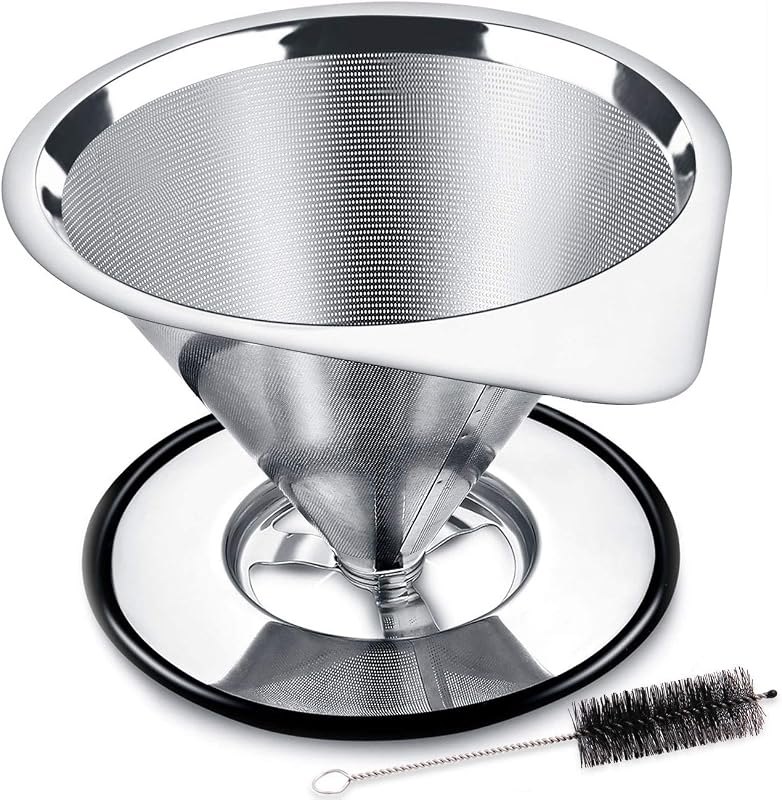 LHS Pour Over Coffee Dripper Stainless Steel Coffee Filter Metal Cone Filter Paperless Reusable Coffee Filter Single