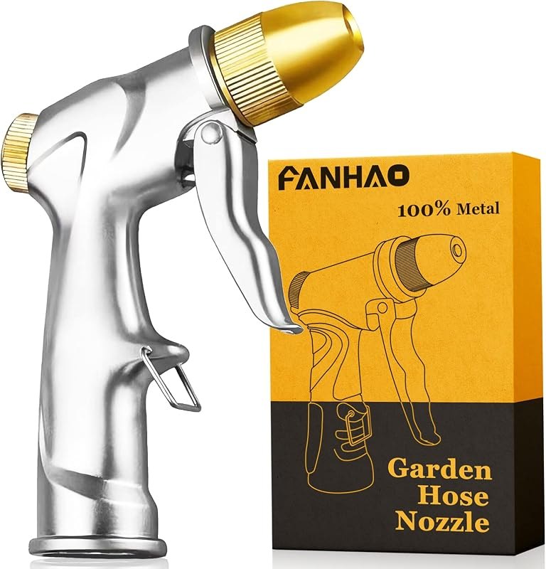 FANHAO Upgraded 100% Metal Garden Hose Nozzle Heavy Duty, High Pressure — metal hose nozzle heavy duty for metal hose