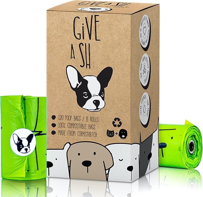 Certified Home Compostable Dog Poop Bags, 120 Plant Based Bags (8 Rolls) — poop bags for best dog accessories travel