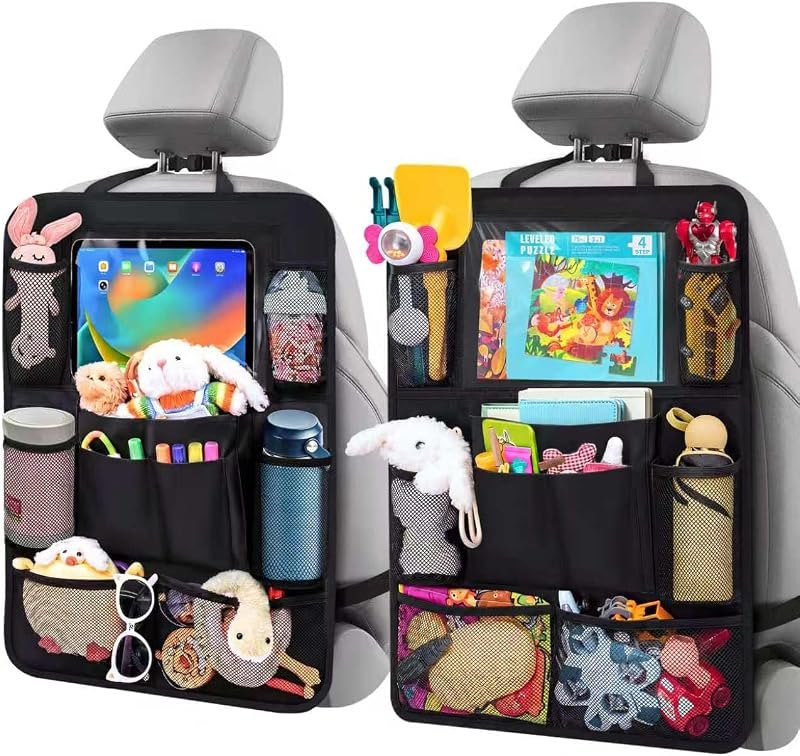 ULEEKA Car Backseat Organizer with 10" Table Holder, 9 Storage Pockets Seat Back Protectors Kick Mats for Kids