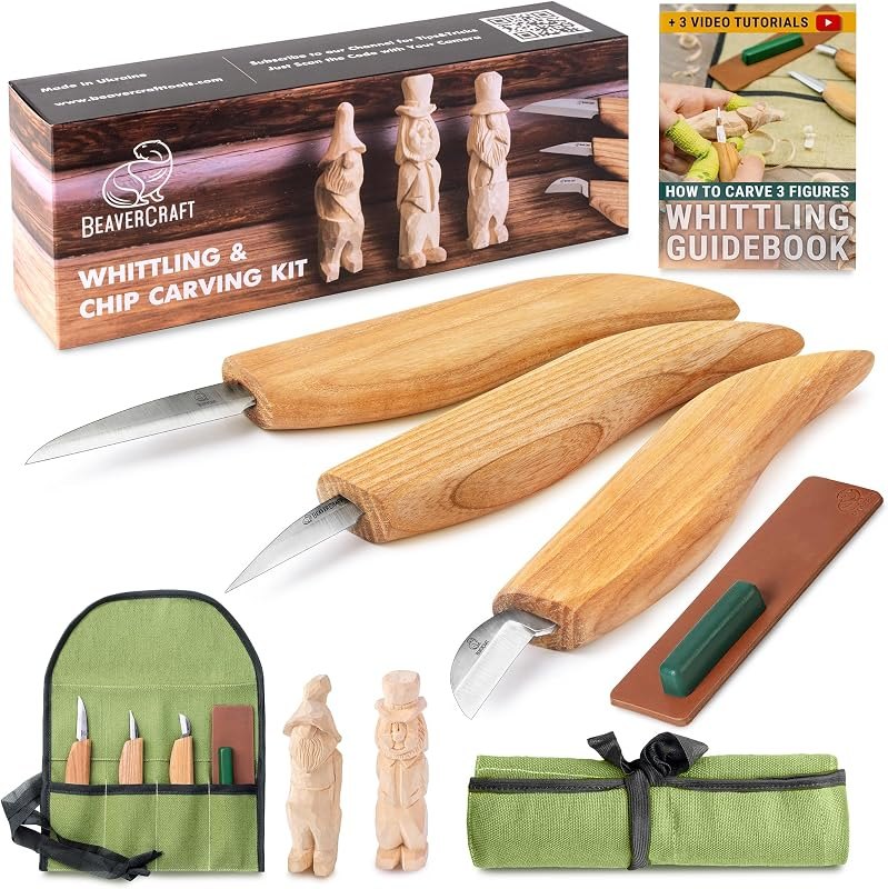 BeaverCraft Wood Carving Knife Kit S15 Whittling Kit for Beginners, Kids - Wood Carving Tools Set with Detail Chip