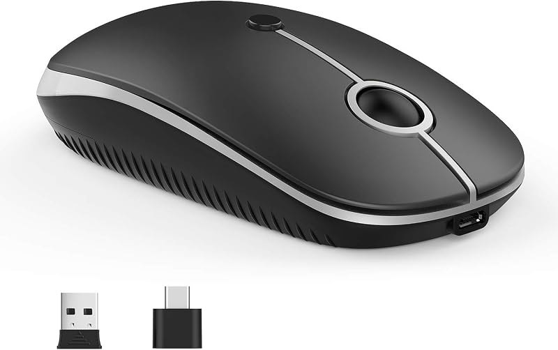 VssoPlor Type C Wireless Mouse, USB C MacBook Wireless Mouse, Black Silver — compact for best quiet wireless mouse