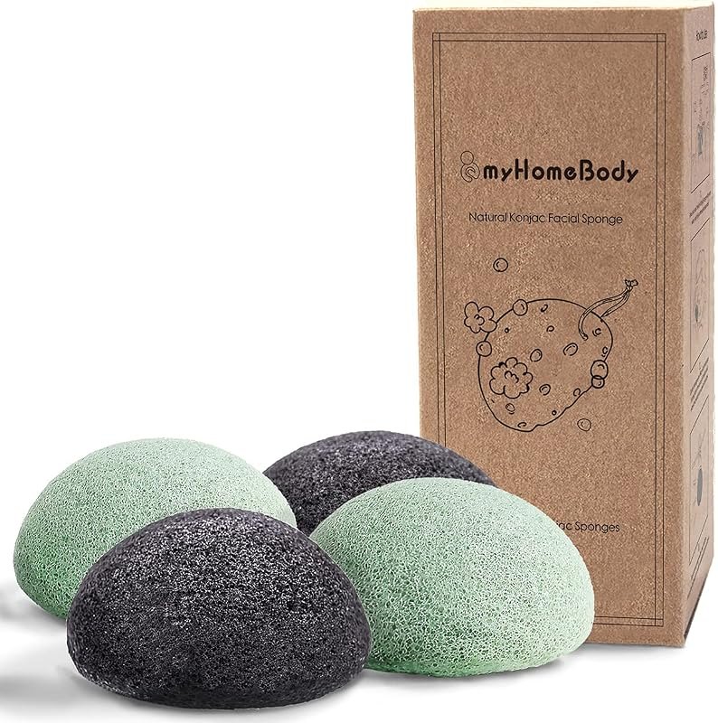 myHomeBody Natural Konjac Facial Sponges, Sage Green & Graphite Gray — konjac sponge for lactic acid exfoliant