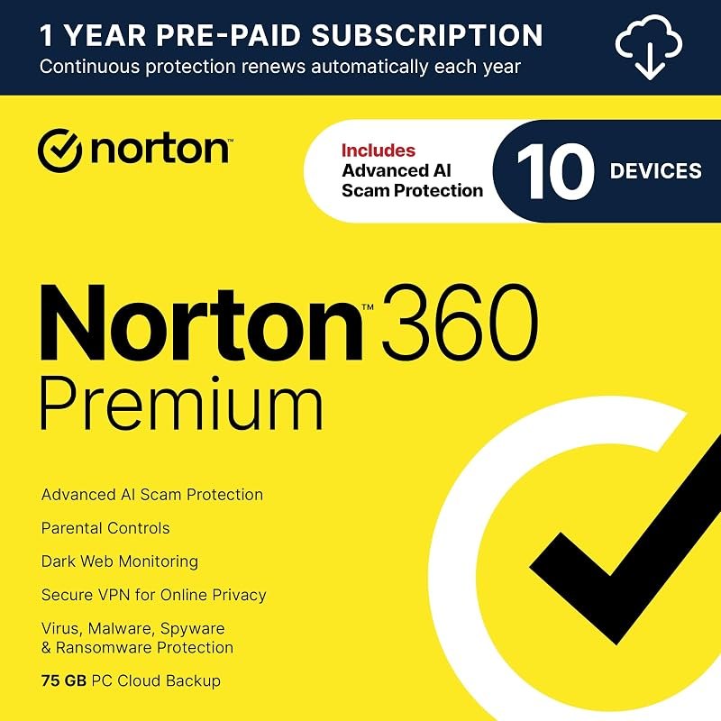 Norton 360 Premium, Antivirus software for 10 Devices with Auto-Renewal — Maintenance tools like antivirus sca for