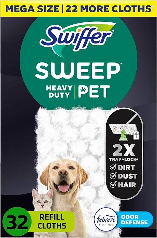 Sweep + Mop, Dry Pads Refill, Floor Cleaner for Dirt, Dust, Hair, Cleaning Cloths for Mopping Home, Bathroom, Kitchen