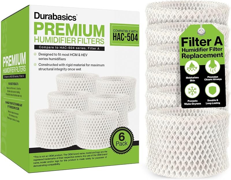 Durabasics 6 Pack of Premium Humidifier Filters Compatible with Honeywell Humidifier Filters HAC-504, HAC-504AW &