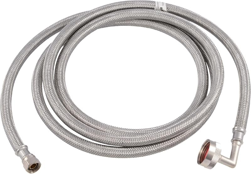 Eastman 10 foot Dishwasher Supply Line, 3/8 Inch Compression x 3/4 Inch FHT Elbow, Braided Stainless Steel Dishwasher