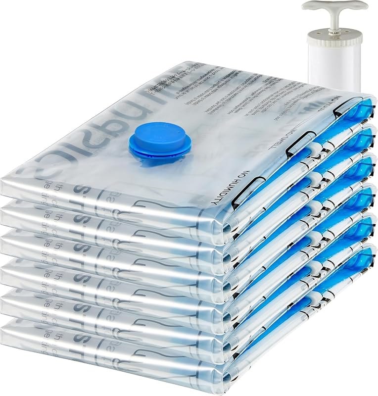 Amazon Basics Vacuum Storage Bags for Clothes, Space Saving Compression Storage Bags with Hand Pump, Heavy Duty