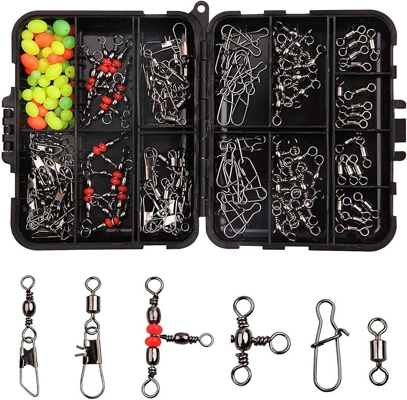 140pcs Fishing Swivels, 6 Types High Strength Fishing Swivels Snaps Kit — fishing swivels kit for fishing swivels