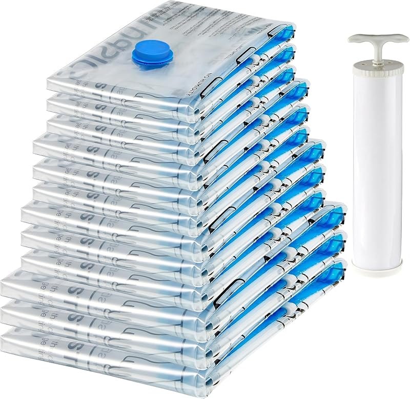 Amazon Basics Vacuum Storage Bags with Hand Pump for Travel, Space Saving Compression Bags for Clothes and Blankets