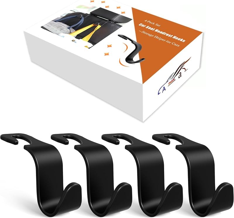 4-Pack Car Headrest Hooks Holds 55lbs Seat Storage Organizer for Bags — hook for best car organizer travel compact
