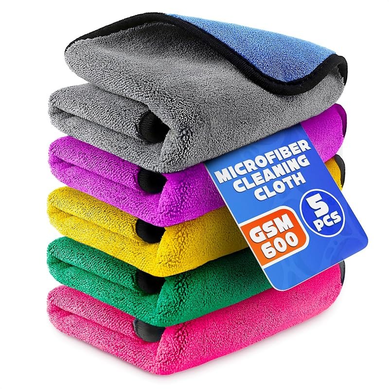 VIKROM 5 Pcs Thick Microfiber Cleaning Cloth 600 GSM, Double Sided Towels — best microfiber cleaning cloth for