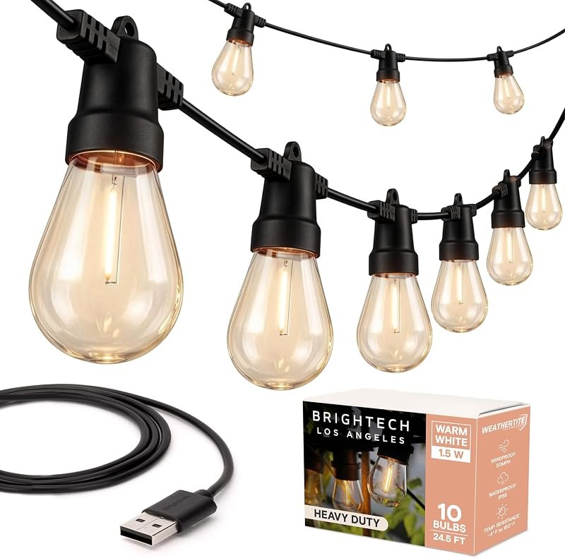 Brightech Ambience Pro USB Powered String Lights - 24 Ft Commercial Grade Waterproof String Lights - Outdoor
