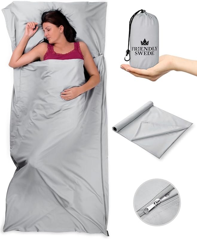 The Friendly Swede Sleeping Bag Liner, Adult Sleep Sack for Hotels, 3 Sizes — liner for best sleeping pad camping