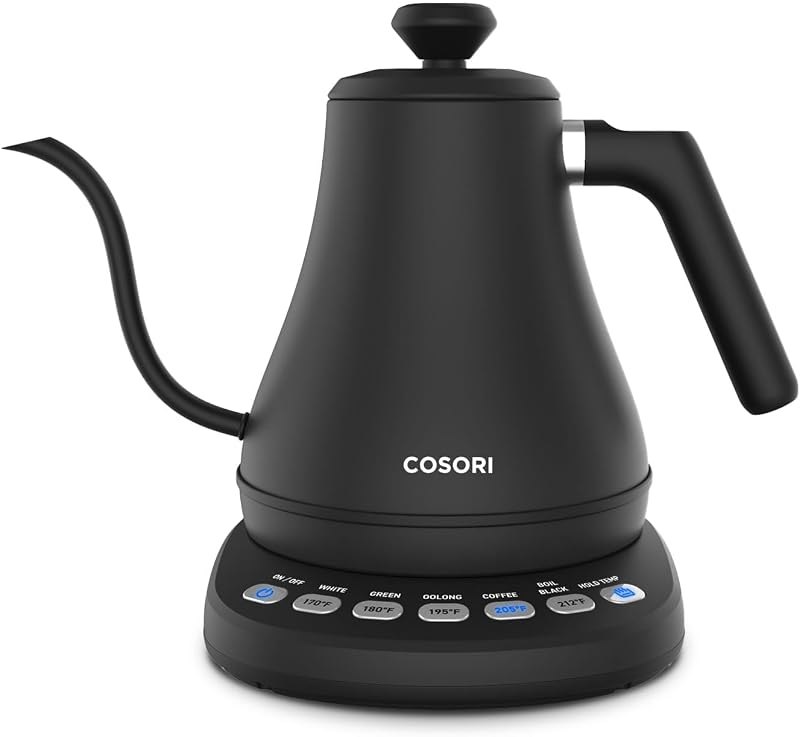 Cosori Gooseneck Electric Kettle with Temperature Control, 0.8L, Black — gooseneck for best home coffee maker best rated