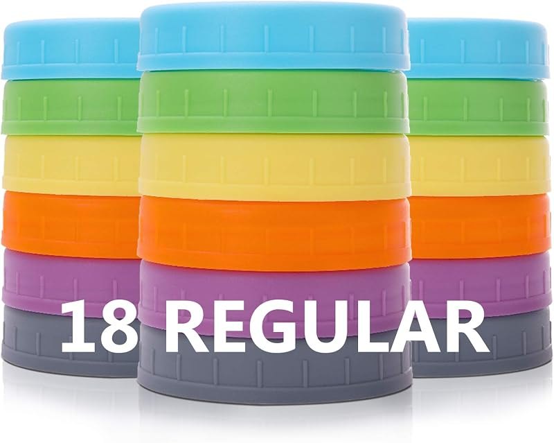 AOZITA 18 Pack Plastic REGULAR Mouth Mason Jar Lids for Ball Regular Mouth Jars - Colored Plastic Storage Caps for