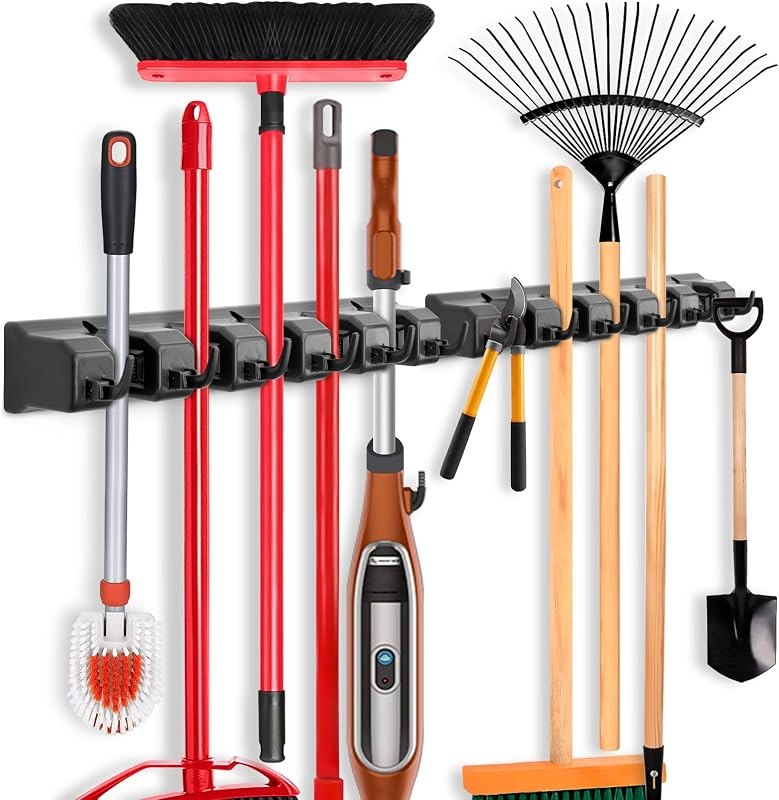 IMILLET 2 Pack Mop and Broom Holder, Wall Mount Organizer Storage Tool Rack — Garage for garage