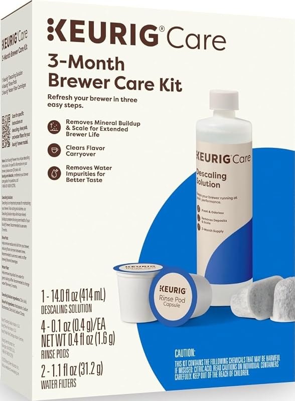 3-Month Brewer Maintenance Kit Includes Descaling Solution, Water Filter Cartridges & Rinse Pods, Compatible