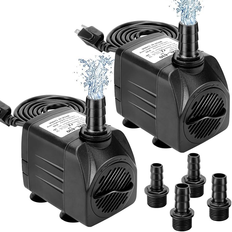 GROWNEER 2 Packs 550GPH Submersible Pump 30W Ultra Quiet Fountain Water Pump, 2000L/H, with 7.2ft High Lift, 3 Nozzles