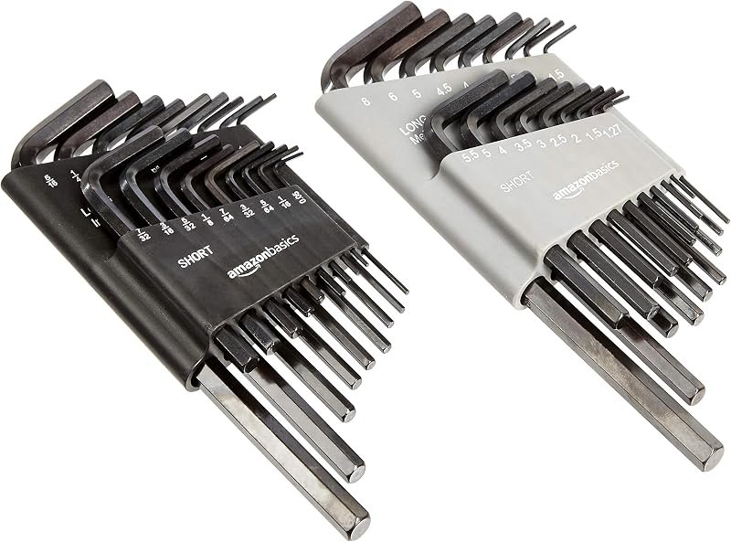 Amazon Basics 36-Piece Allen Wrench/Hex Key Set, SAE & Metric Sizes, Chrome Vanadium Steel with Long Arm, 2 Organized