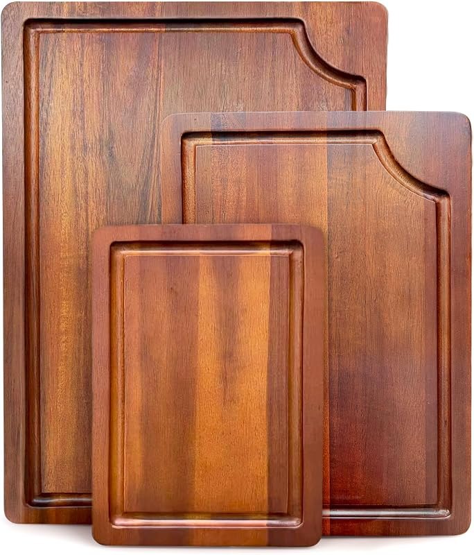 AIDEA Wood Cutting Board, Wooden Cutting Boards for Kitchen, Acacia Wood Chopping Board Set of 3 with Deep Juice