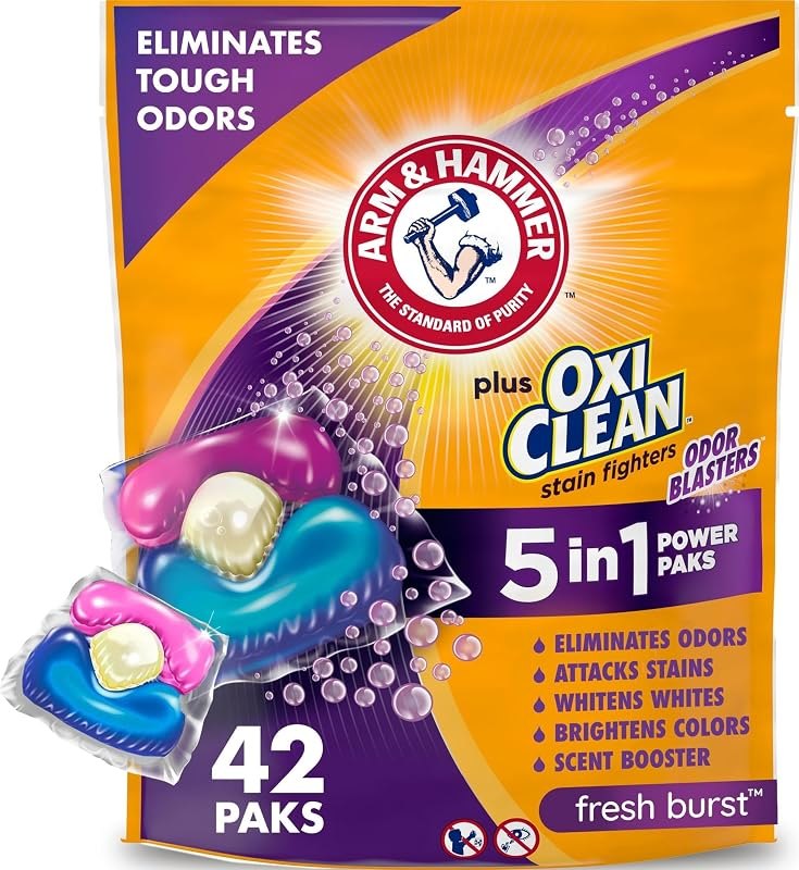 ARM & HAMMER Plus OxiClean Odor Blasters Laundry Detergent Pak, 42 Count — laundry stripping soak pack for laundry