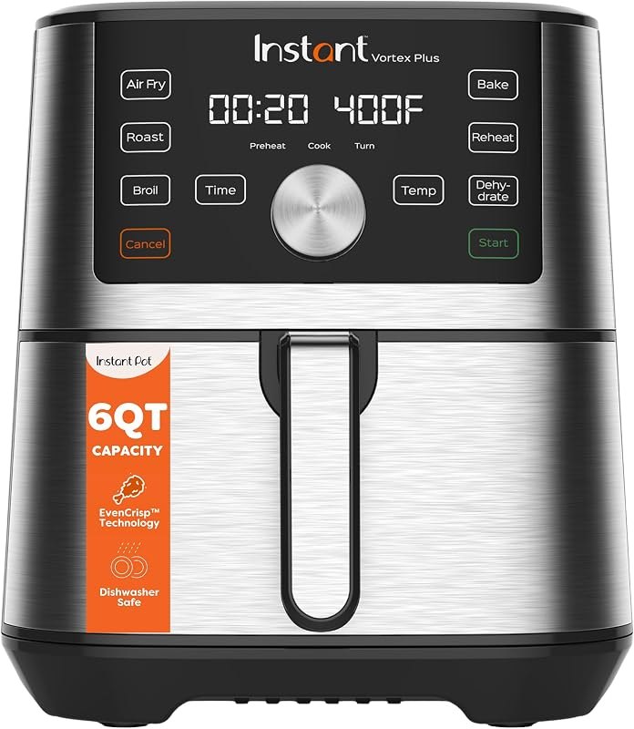 Instant Pot 6QT VORTEX Plus Air Fryer, 6-in-1, Air Fry, Broil, Dehydrate, Crisp, Roast, Reheat, Bake, Dishwasher-Safe