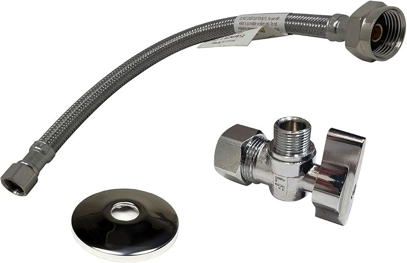 Complete Toilet Shut-Off Kit, 1/2" NOM x 3/8" OD, 12" — braided supply line replacement for braided supply line