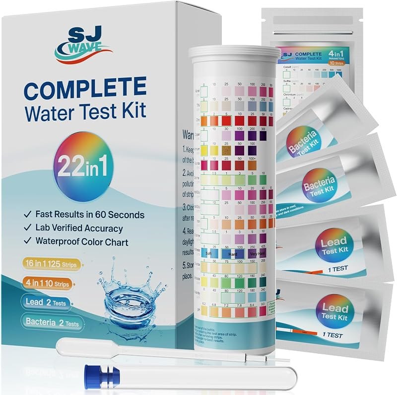 SJ WAVE 22 in 1 Water Test Kits - 125 Strips Drinking Water Test Kit, Home Tap and Well Water Tester for Bacteria pH