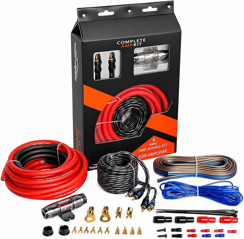 4 Gauge Amp Wire Kit, 4 CCA AWG Amplifier Wiring Kit for Subwoofer Speaker — Audio kit for audio kit