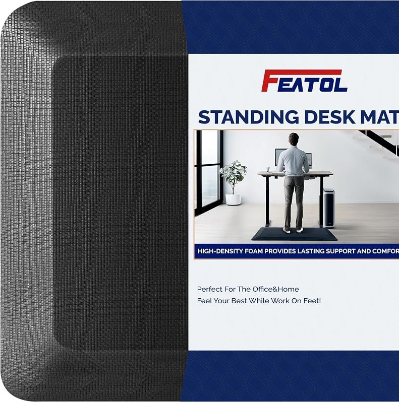 FEATOL Anti Fatigue Mat for Standing Desk & Kitchen Floor, 9/10 Extra Thick — mat for best standing desk accessories