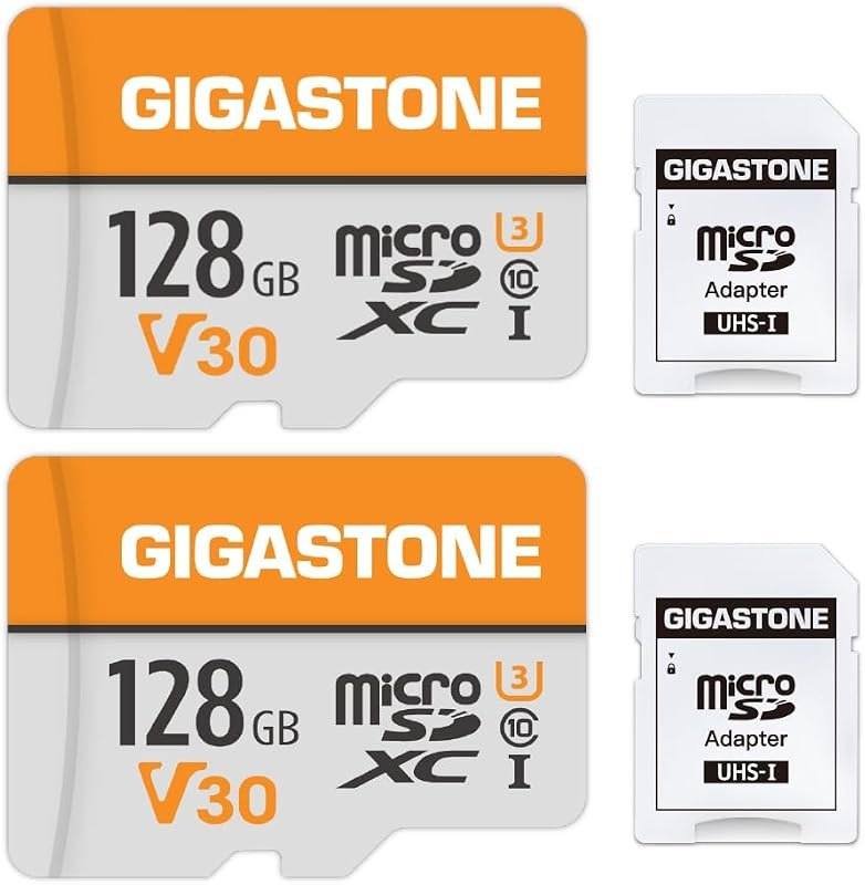 GIGASTONE 128GB Micro SD Card 2-Pack, A1 V30 4K Video Recording, Compatible with Security Camera, Dash cam, Drone