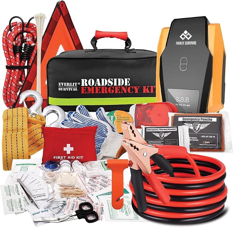 Everlit Survival Car Emergency Kit, Roadside Safety Tool Kit with Gloves,Digital Auto Air Compressor Tire Inflator