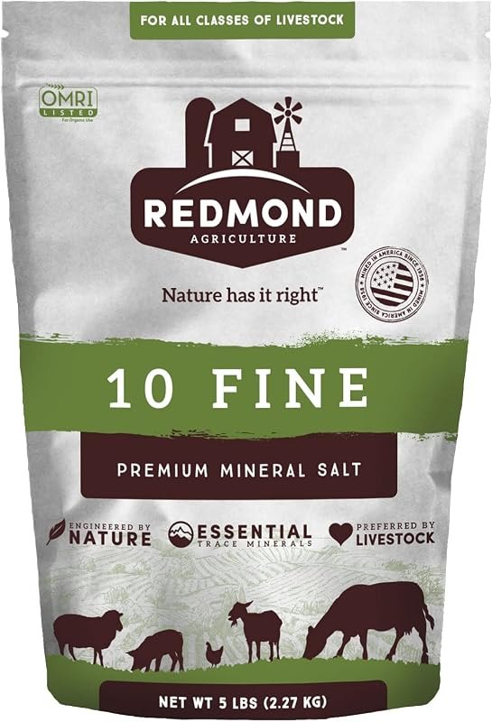 REDMOND 10 Fine Natural Livestock Mineral Salt, OMRI Listed, 5LB Bag — goat mineral for home for goat mineral